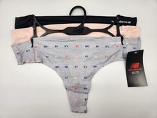 NEW BALANCE 3 Pack Women's M or L Bonded Finishes Logo Thong Black Gray Beige