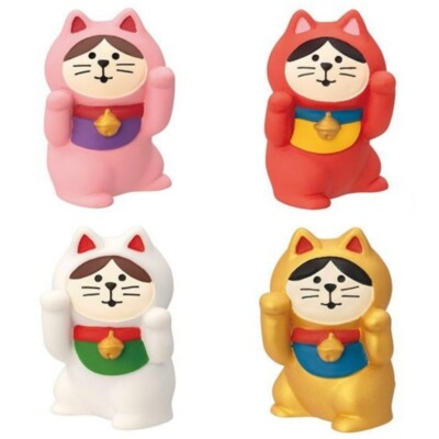 #ad 4pc Beckoning Cat Set Concombre DECOLE Hand painted Gift for Cat lovers $33.91