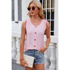 Eyelet Round Neck Wide Strap Tank