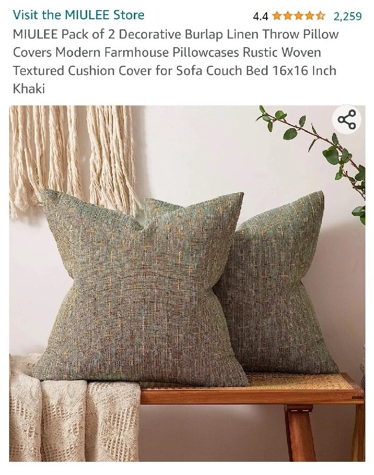  MIULEE Pack of 2 Decorative Burlap Linen Throw Pillow