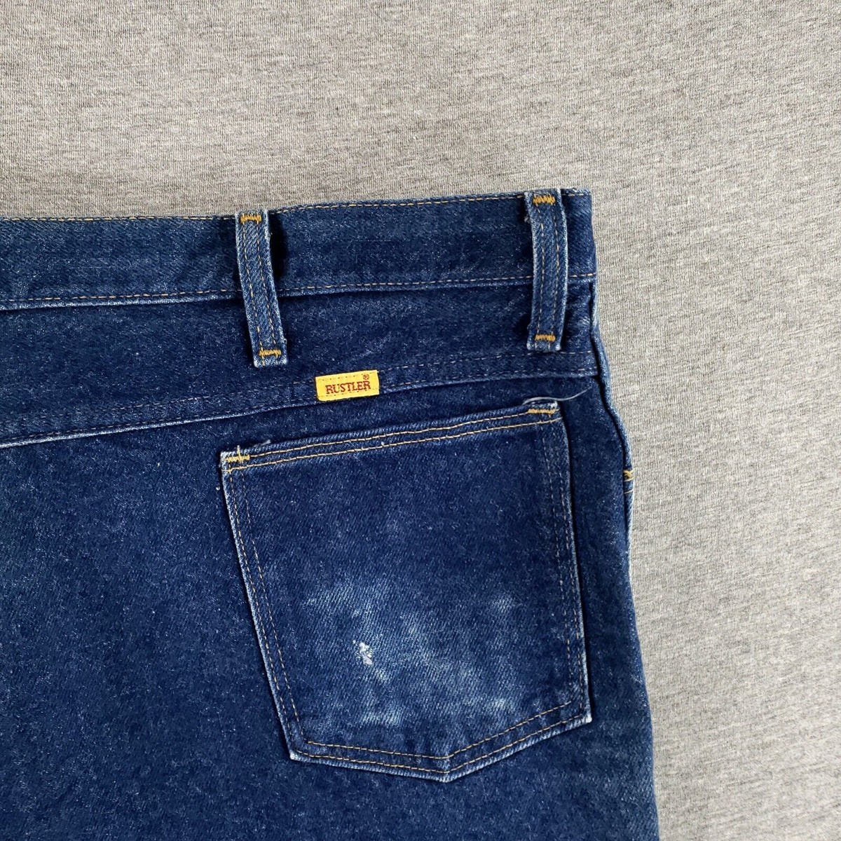 VINTAGE Rustler 44x32 USA MADE Jeans Dark Wash Broken In Retro