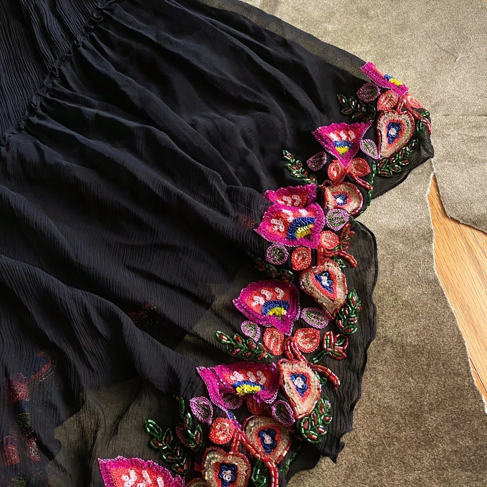 Vestido John Galliano otoño 2007 seda negro sjth floral cuentas bordado talla 32/46 Foto 2 de 2