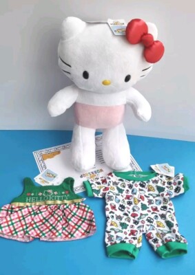 Build A Bear Hello Kitty mit roter Schleife Kleid Schlafanzug Weihnachten Plüsch neu mit Etikett 