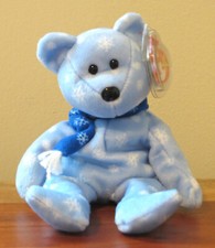 Ty Beanie Baby 1999 Holiday Christmas Teddy Bear Blue Snow Mint with Tag Errors