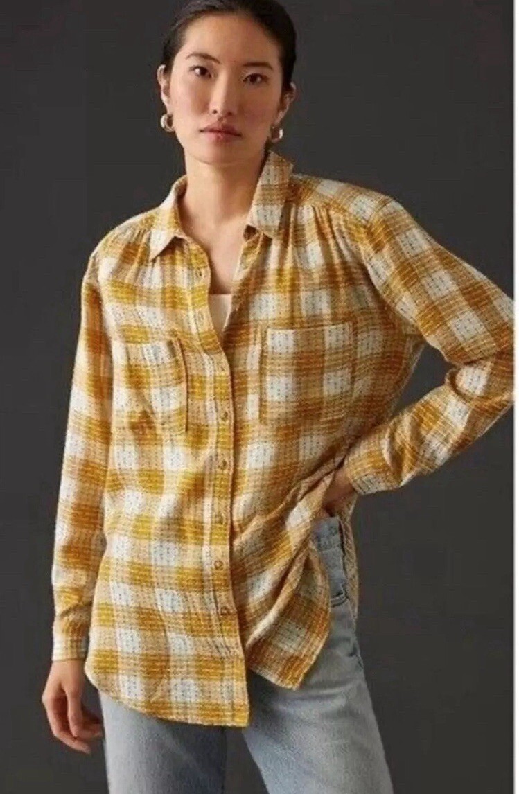 Pilcro Anthropologie Motif Women Top Blouse Shirt Size MP Mustard