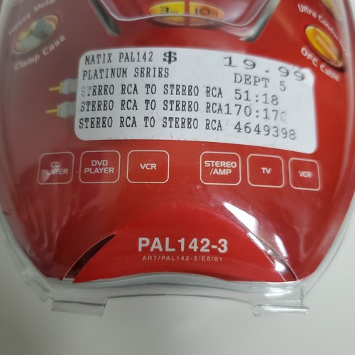 Matix Platinum Audio 2 enchufes RCA a 2 enchufes RCA 10 pies PAL 142-3 24 K NUEVO - Imagen 5 de 10