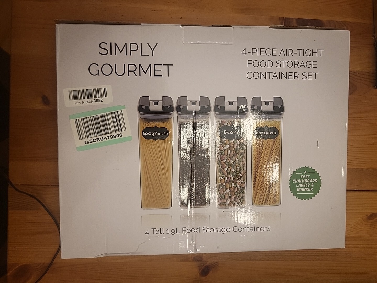 Simply Gourmet Food Storage Containers for Kitchen Organization - Pack of 4 1.9L