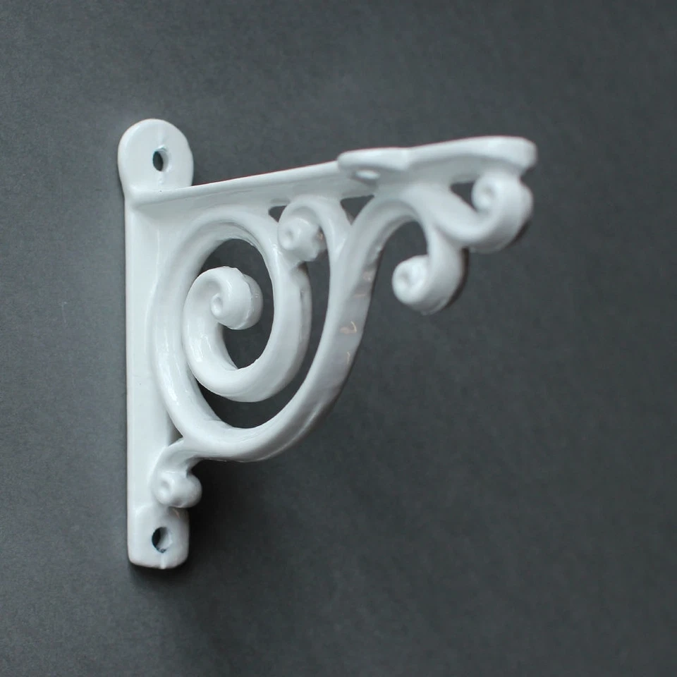 4" SMALL ANTIQUE CAST IRON VICTORIAN SHELF WALL BRACKET BLACK WHITE PEWTER-BR01 - image 2 of 4