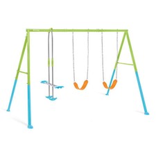Three Feature Colored Playground Swing Set w/ Trapeze Bar, Multicolor For Parts 