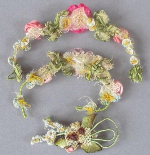 3 Antique c1920s FLAPPER Handmade French SILK RIBBONWORK Appliques * PINK ROSES - Picture 4 of 5