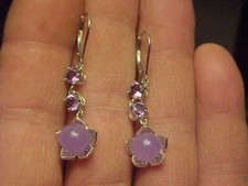 Certified Natural Lavender Jadeite Jade Carved A Pair LuckyFlower Jade Earrings 