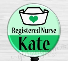Green Personalized Retractable Badge Reel, Custom Nurse Medical Badge ID 1223BC
