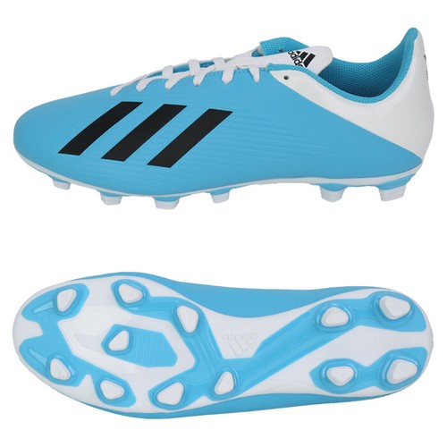 blue and white soccer shoes