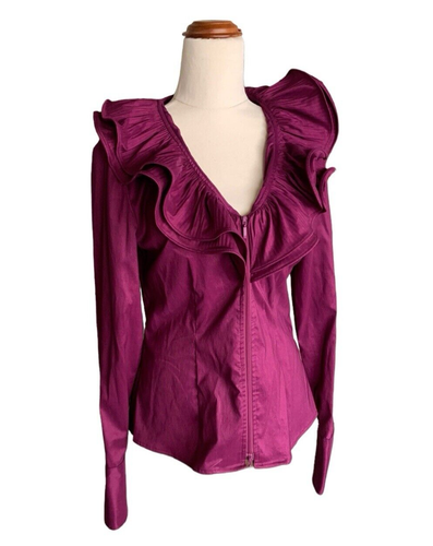 Samuel Dong Jacket Blouse Purple Ruffle Collar Size XS Designer Unique VGC - Bild 2 von 23