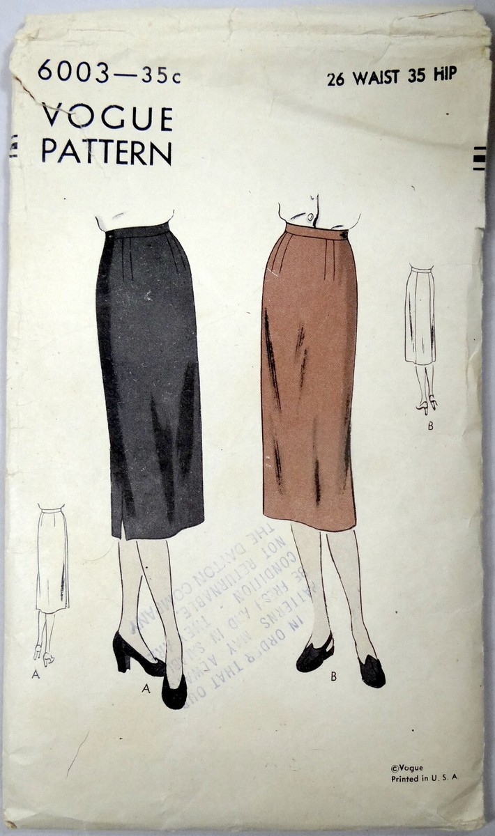 Vtg Vogue 6003 Sewing Pattern Long Modest Pencil Skirt Vtg 1940s