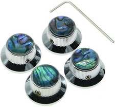 4 Pcs Abalone Top Guitar Bass Knobs Metal Knobs for Strat LP 6mm Shaft Pots CR
