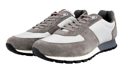 PRADA Leder Bike Sneaker - LINEA ROSSA - Grau Silber Prax - NEU -  10 44