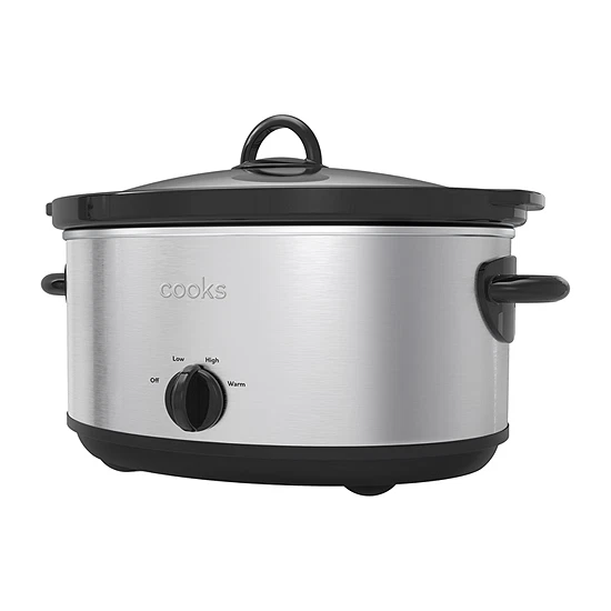COOKS 6-QUART SLOW COOKER-STAINLESS STEEL EXTERIOR NOB