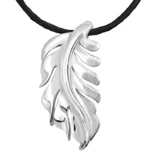 Nature's Solid Oak Leaf Sterling Silver Pendant Silk Necklace