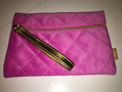 womens new Ipsy Glam Bag HOT PINK GOLD WRISTLET makeup bag zipper pouch 7x5