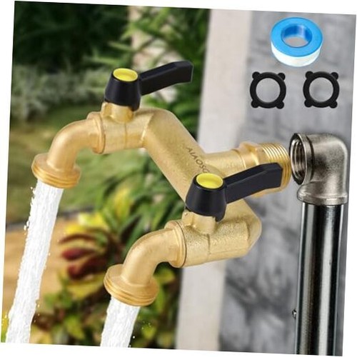 Heavy Duty Brass Outdoor Faucet, 2-Way Garden Faucet, NPT 1/2" Male 1/2"-2way