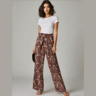 Primark Trousers Pants Womens 6 Multi Paisley Wide Leg Palazzo High Rise Boho