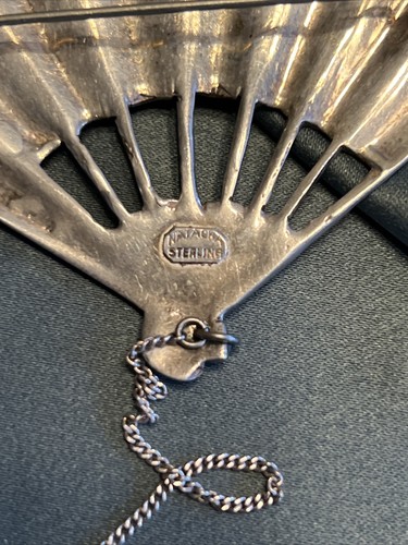 VINTAGE 40'S NATACHA BROOKS HEAVY STERLING SILVER 2PC CHATELAINE FAN PIN -33g - Picture 4 of 6