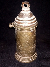 Antique Indian Bronze Cylinder Shape Betel Lime Box Bottle Old Collectible #