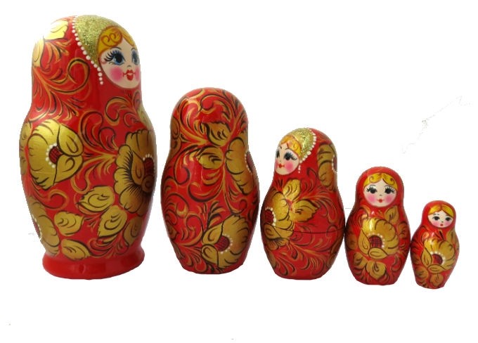POUPEES RUSSES EMBOITABLES MATRIOCHKA PEINTE A LA MAIN PAR STREKOSA/ 5 PIECES