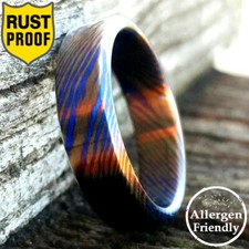 Flat Timascus Handmade Men engagement Ring Titanium Damascus Wedding Mens Band