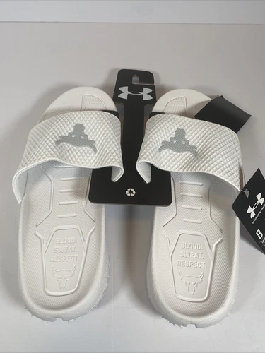 Under Armour Project Rock Slides 2.0 Halo White Mens Size 8 3025237-101