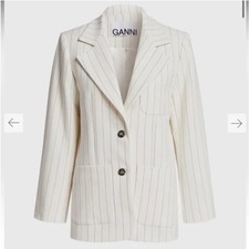 Ganni $368 White Pinstripe Oversized Blazer Jacket