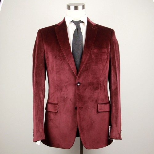 Alfani Men's Slim-Fit Solid Velvet Sport Coat Blazer 40L Red Burgundy E03321 - Picture 3 of 11