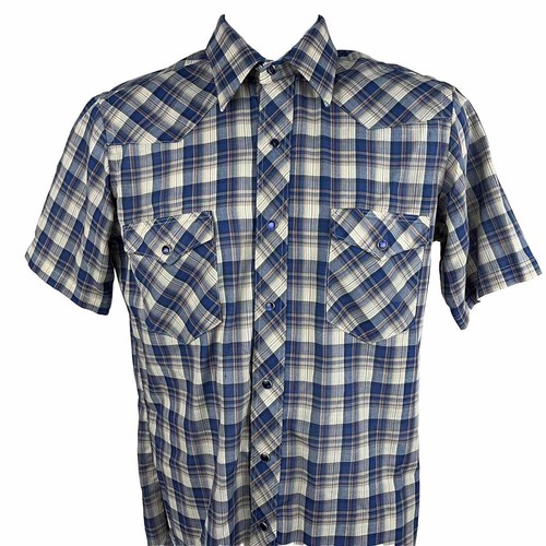Wrangler Vintage Western Shirt Size 15 Medium Cowboy Rodeo Farm Blue Pearl Snaps - Picture 5 of 7