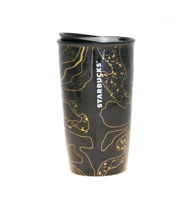 Starbucks Gold Black Sparkle Blend Ceramic Traveler Tumbler Coffee