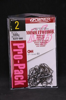 OWNER Mosquito Bait Hooks Pro Pack 5377-091 Size 2 - Black Chrome - Pack of 51