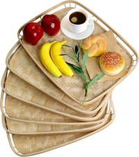 Set of 4 Bamboo Wicker Food and Beverage Trays, Bamboo Home Decor Dinner Plates