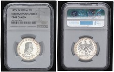 Deutschland 5 Mark Schiller Gedenkmünze 1955 F PF64CAMEO    108267