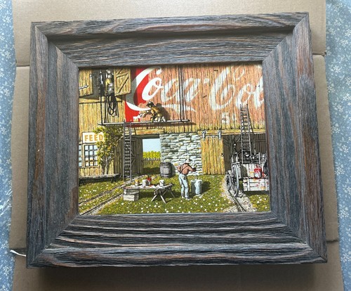 H. HARGROVE Coca Cola Barn Painters Painting Rustic Wood Frame 9x11 Canvas