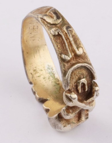 WW1 Gold Ring Skull Double Bones WWII Memento Mori engraving Gothic brutal Death - Picture 14 of 17
