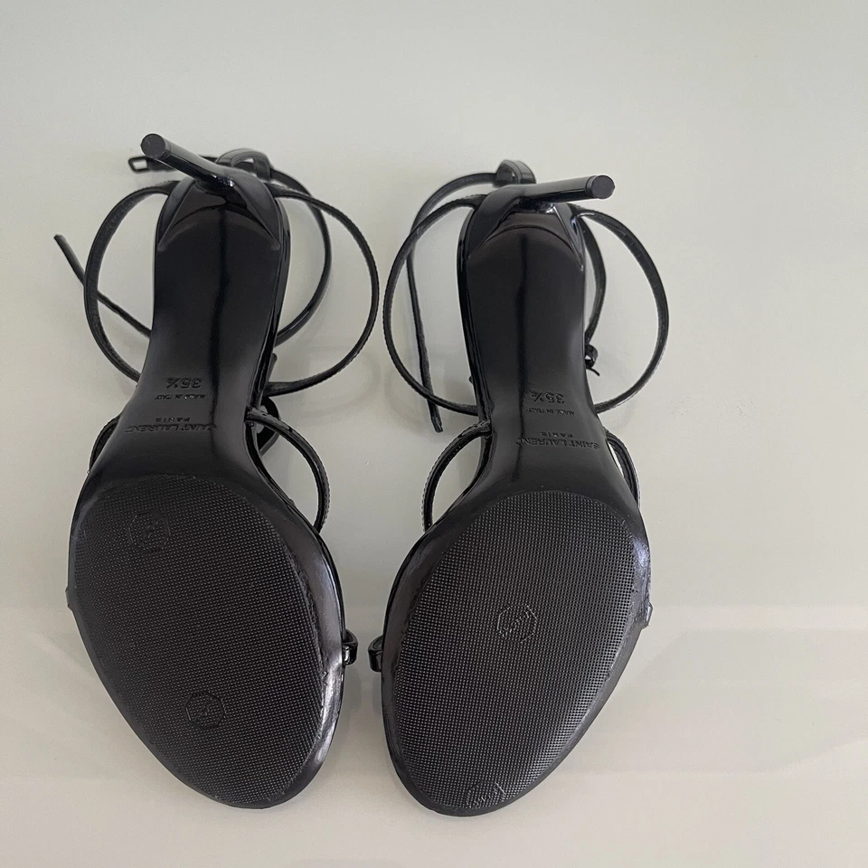 SAINT LAURENT "Cassandra" YSL monogram patent leather stiletto sandals 35.5EU - image 4 of 4