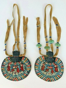 2 ANTIQUE QING DYNASTY CHINESE SILK KESI PURSE POUCH EMBROIDERED19T