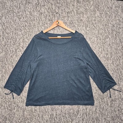 Poetry 100 % Leinen Top blau 3/4 Arm gerafft zum Binden UK 14