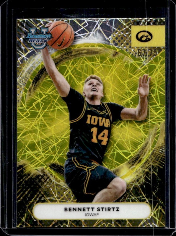 2025-26 Bowman Best University Bennett Stirtz Yellow Lazer Refractor #/75
