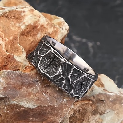 Vintage Nordic Viking Rune Stainless Steel Rings for Men Women Punk Biker