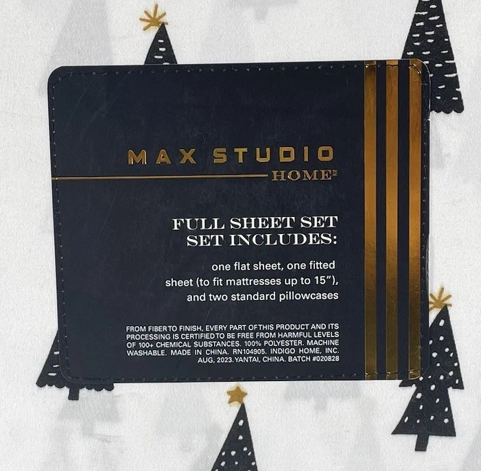 Juego de sábanas 4 piezas Max Studio COMPLETO bloque estampado de árbol de Navidad ropa de cama navideña Foto 3 de 4
