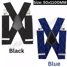 50MM MENS XXL WIDE HEAVY DUTY X SHAPE BRACES ELASTIC SUSPENDERS TROUSER CLIPS UK