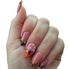 Halloween Press on Nails Medium Almond False Nails French Tip Fake Nails with...
