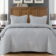 Reversible Boho Quilts King Size,Grey Bedspreads Lightweight Coverlet All Season