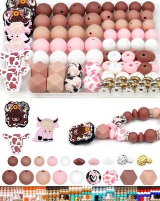 112PCS FIVEIZERO 12mm 15mm Cow Focal Silicone 15mm, 12mm, 10mm, Pink+Brown